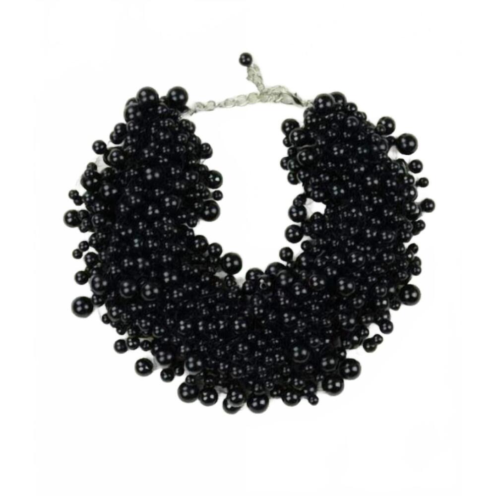 NEW CROWN LINEN women's onyx cluster necklace in black